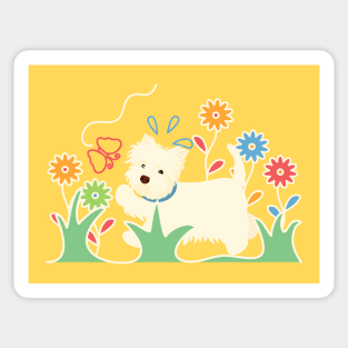 West Highland White Terrier Playing with Butterfly Sticker